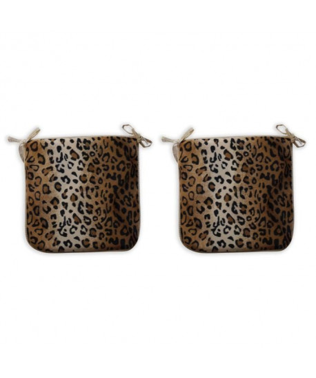 O\'CBO Lot de 2 Galettes de chaise fourrure LEOPARD 39x39 cm  Orange, noir et creme