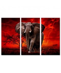 ELEPHANT Tableau multi panneaux 120x80 cm rouge animaux