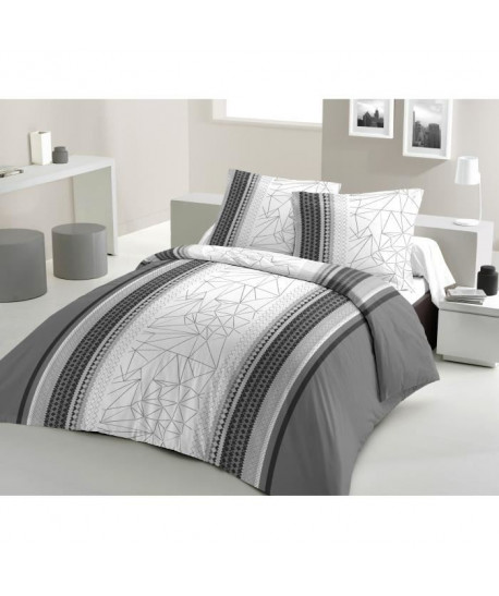 LOVELY HOME Parure de couette 100% coton ICE  1 Housse de couette 240x260 cm  2 Taies d\'Oreillers 65x65 cm  Gris