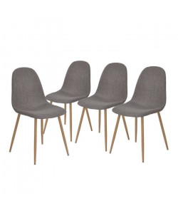 CHARLTON Lot de 4 chaises de salle a manger en métal imprimé bois  Revetement tissu gris  Contemporain  L 43 x P 55 cm