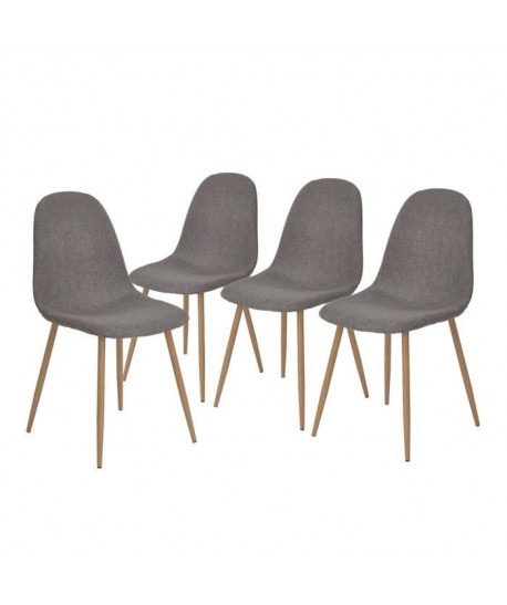 CHARLTON Lot de 4 chaises de salle a manger en métal imprimé bois  Revetement tissu gris  Contemporain  L 43 x P 55 cm