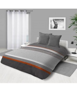 SOLEIL D\'OCRE Couette imprimée Tchang  220x240 cm  Gris et orange corail