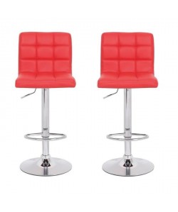 CRUNCH Lot de 2 tabourets de bar  Simili rouge  Structure en métal chromé  Contemporain  L 41,5 x P 48 cm