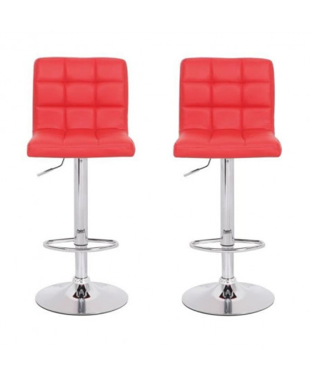 CRUNCH Lot de 2 tabourets de bar  Simili rouge  Structure en métal chromé  Contemporain  L 41,5 x P 48 cm