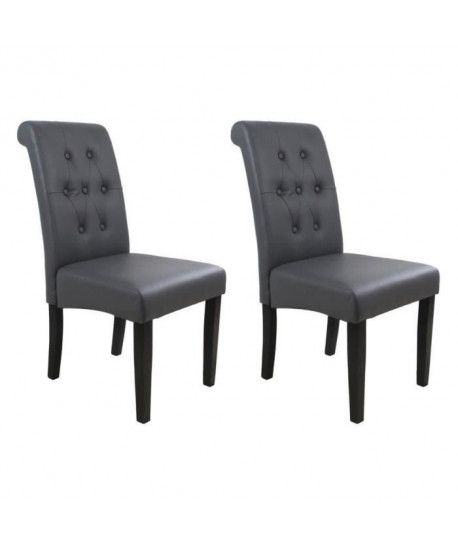 CUBA Lot de 2 chaises de salle a manger  Simili gris  Style contemporain  L 45 x P 42 cm