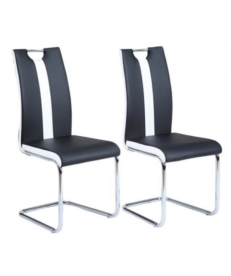 JADE Lot de 2 chaises de salle a manger  Simili noir et blanc  Style contemporain  L 43 x P 58 cm