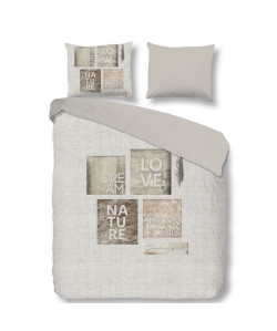 PURE Parure de couette MINA  1 housse de couette et 2 taies d\'oreiller  200x200 cm  Gris et beige