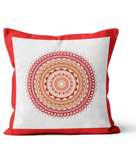 SOLEIL D\'OCRE Coussin déhoussable Mandala en coton  40x40 cm  Orange corail