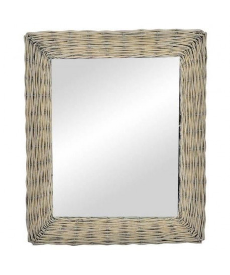 Miroir mural en osier  53x63x4 cm  Gris vieilli