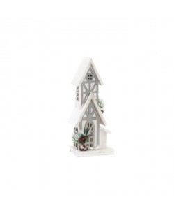 Maison de Noël lumineuse en bois blanc 15x10x35cm