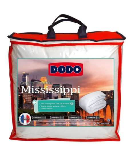 DODO Couette tempérée 300g/m˛ Anti Acariens MISSISSIPPI 240x260 cm blanc