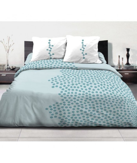 Parure de Couette 100% Coton DILEM  1 Housse de Couette 240x260 cm  2 Taies d\'Oreillers  Turquoise