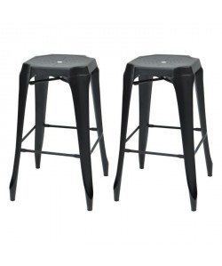 KRAFT Mary Lot de 2 tabourets de bar en métal noir mat  Industriel  L 47 x P 47 cm  Assise H 75.5cm