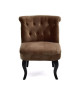 LIZY Fauteuil crapaud en bois pin massif  Velours marron chocolat  Classique  L 56 x P 63 cm