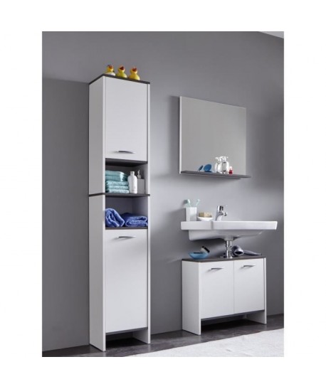 SAN DIEGO Ensemble meubles sousvasque  miroir  colonne de salle de bain L 60 cm  Blanc mat et gris
