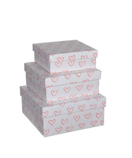 MICA DECORATIONS Set De 3 Boîtes Coeur Rose  L23 x b23 x h10,5cm