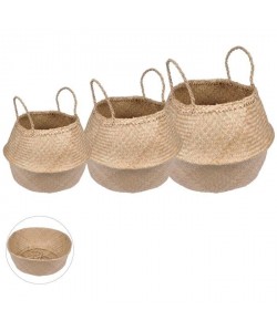 HOMEA Lot de 3 paniers rétractables en jonc de mer  Ř 30 x H41 cm / Ř 35 x H43 cm / Ř 40 x H45 cm  Naturel