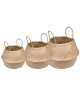 HOMEA Lot de 3 paniers rétractables en jonc de mer  Ř 30 x H41 cm / Ř 35 x H43 cm / Ř 40 x H45 cm  Naturel