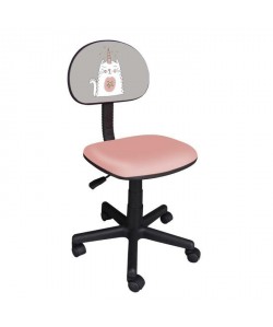 CHATON Chaise de bureau enfant  Tissu gris et rose avec impression chatlicorne  L 54 x P 39,5 cm