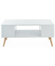 ANNETTE Table basse scandinave décor blanc  pieds en bois eucalyptus  L 90 x l 45 cm