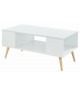 ANNETTE Table basse scandinave décor blanc  pieds en bois eucalyptus  L 90 x l 45 cm