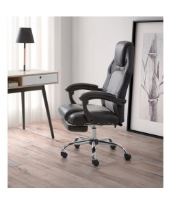 DESPINA Chaise de bureau  Simili noir et tissu gris  Classique  L 64 x P 70 cm