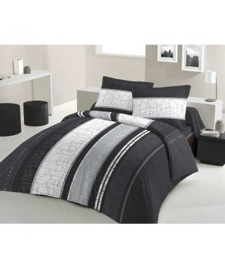 LOVELY HOME Parure de couette 100% coton CONFUSSUS  1 Housse de couette 220x240 cm  2 Taies d\'Oreillers 65x65 cm  Noir