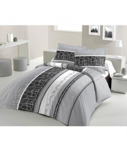 LOVELY HOME Parure de couette 100% coton CONFUSSUS  1 Housse de couette 200x200 cm  2 Taies d\'Oreillers 65x65 cm  Gris