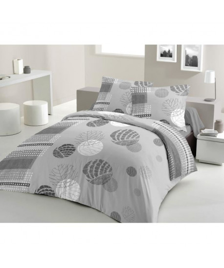 LOVELY HOME Parure de couette Shalim 100% coton  1 housse de couette 240x260 cm  2 taies d\'oreillers 65x65 cm gris et blanc