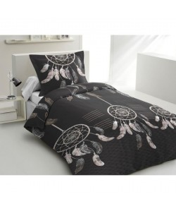 LOVELY HOME Parure de couette coton ATTRAPE REVES  1 Housse de couette 140x200 cm  1 Taie d\'Oreiller 65x65 cm  Gris anthracite