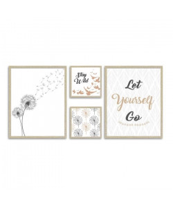 Lot de 4 affiches encadrées Stay Wild Let Yourself Go  MDF  2 x 40x50 cm / 2 x 20x20 cm  Noir, rose et blanc