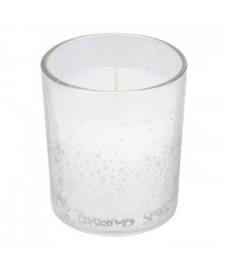 Bougie verrine en cire blanche  Ř 7 x H 8 cm  Design étoiles argenté