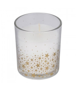 Bougie verrine en cire blanche  Ř 7 x H 8 cm  Design étoiles doré