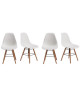 RENA Lot de 4 chaises salle a manger  Blanc  Pieds bois hetre massif  Scandinave  L 52 x P 46,5 cm