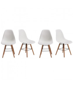 RENA Lot de 4 chaises salle a manger  Blanc  Pieds bois hetre massif  Scandinave  L 52 x P 46,5 cm