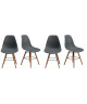 RENA Lot de 4 chaises salle a manger  Gris  Pieds bois hetre massif  Scandinave  L 52 x P 46,5 cm