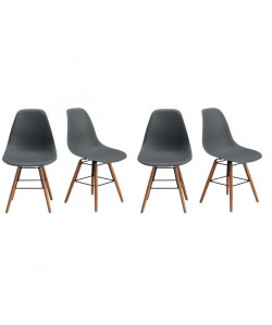 RENA Lot de 4 chaises salle a manger  Gris  Pieds bois hetre massif  Scandinave  L 52 x P 46,5 cm