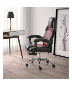 DESPINA Chaise de bureau  Simili noir et tissu rouge  Classique  L 64 x P 70 cm