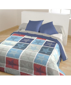 CALINE Couette imprimée Léon  140 x 200 cm  Bleu marine et rouge  1 coussin uni assorti 60 x 60 cm