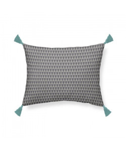 TODAY Coussin pompons Hippie Chic  Motif : triangles  30x40 cm  Bleu et gris anthracite