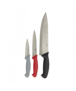 PRADEL HERITAGE Lot de 3 couteaux de cuisine en inox  Manche en plastique  Noir, gris et rouge