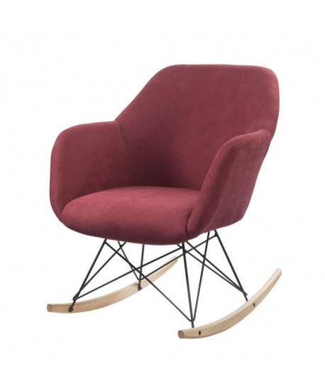 MENSH Fauteuil a bascule Rocking Chair  Tissu lie de vin  Pieds bois massif  scandinave  L 67 x P 75 cm