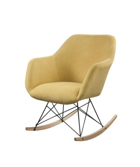 MENSH Fauteuil a bascule Rocking Chair  Tissu jaune moutarde  Pieds bois massif  scandinave  L 67 x P 75 cm
