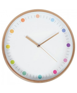 OSTARIA Horloge murale ronde  Ř 25,5 cm  Cuivre et plastique  Mat et pois multicolore
