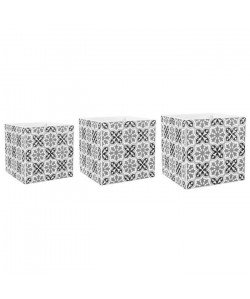 OSTARIA Lot de 3 cachepot carrés Mosaic  Carreau de ciment  10 x 10 x H10 / 13 x 13 x H13 / 16 x 16 x H16 cm  Noir et blanc