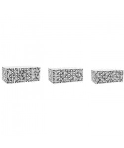 OSTARIA Lot de 2 cachepots rectangulaires Fleurs  Carreau de ciment  19,5 x 10,5 x H9 / 25 x 13 x H10,5 cm  Noir et blanc