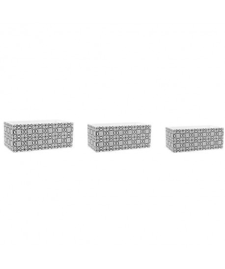 OSTARIA Lot de 2 cachepots rectangulaires Fleurs  Carreau de ciment  19,5 x 10,5 x H9 / 25 x 13 x H10,5 cm  Noir et blanc