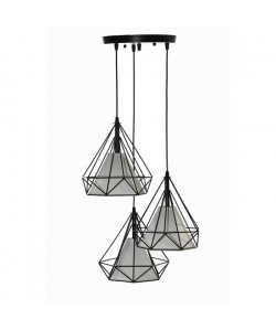 DIAMANT Suspension filaire en cascade  3 Lumieres  25 x 44 cm  Longueur ajustable 120 cm  E27 40 W  Noir