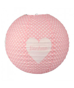 BONHEUR Suspension boule Japonaise  Ř 35 cm  Motif coeur  Papier  Rose