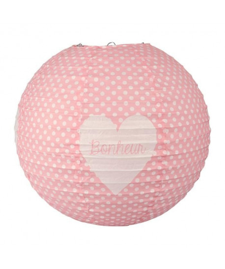 BONHEUR Suspension boule Japonaise  Ř 35 cm  Motif coeur  Papier  Rose